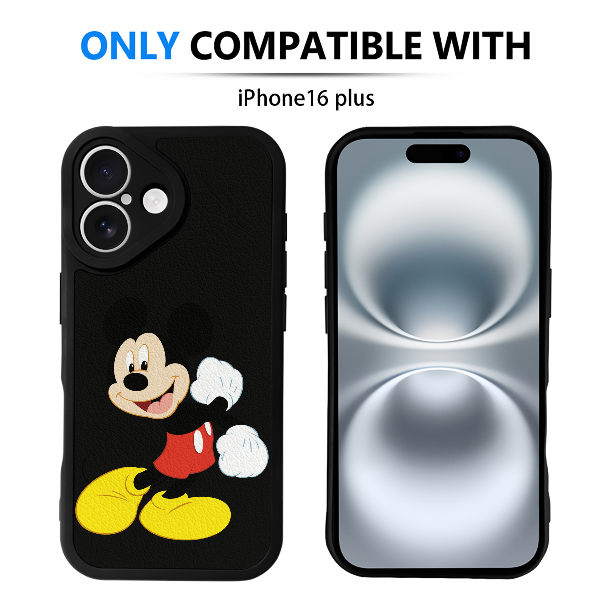 （画像用） ミッキーマウス Mickey Mouse 【iPhone 16シリーズ対応】シリコンスマホケース（レザー調） 材質：シリコン